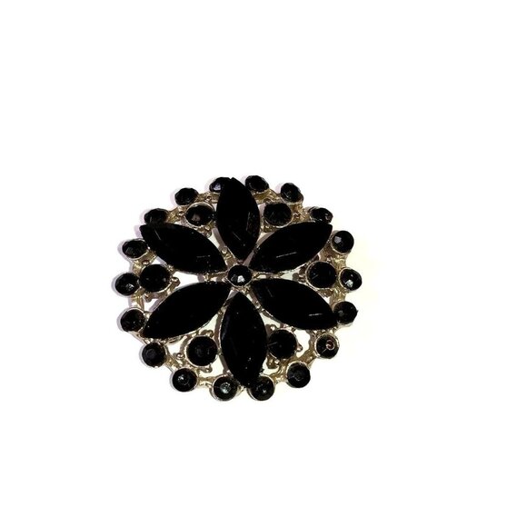 Silver Metal with Black Rhinestone Brooch - Picture 2 of 6